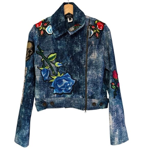 Petit Pois By Vivianna G Women's Applique Embellished Denim Jacket Blue Medium - Picture 4 of 17